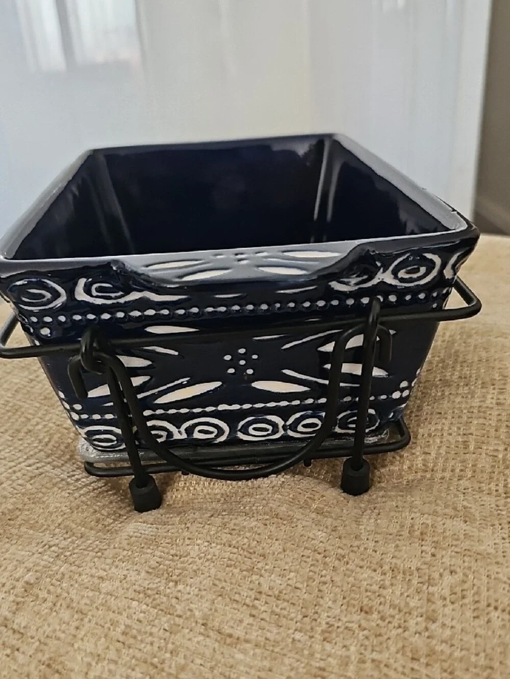Temp-Tations Navy Blue Ceramic Baker with Decorative Pierced Pattern and Rack